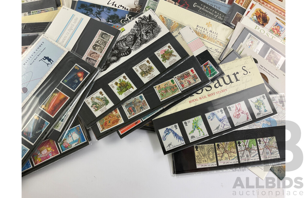 Collection of United Kingdom Stamp Packs and First Day Covers, Examples Spanning 1970's to 1990's