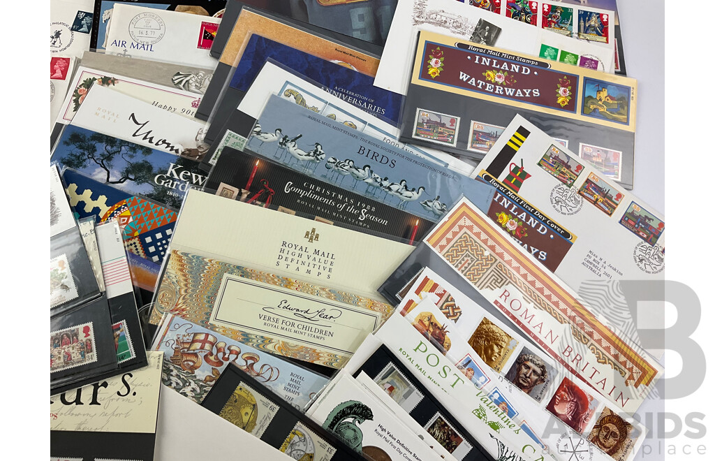 Collection of United Kingdom Stamp Packs and First Day Covers, Examples Spanning 1970's to 1990's