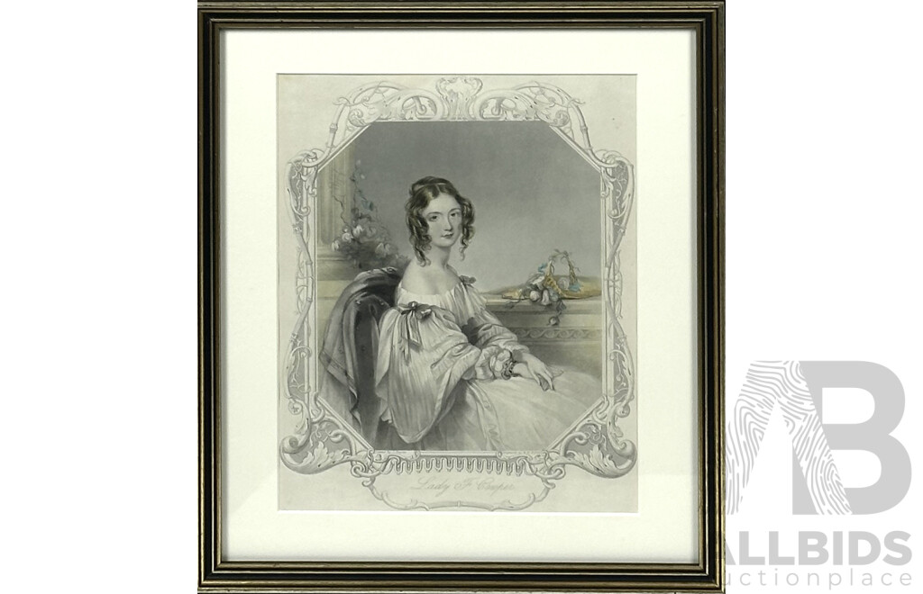 The Lady Ashley & Lady F. Cowper, Nicely Famed Pair of Vintage Hand Coloured Stipple Engravings, 44 x 35 cm (largest Frame) (2)