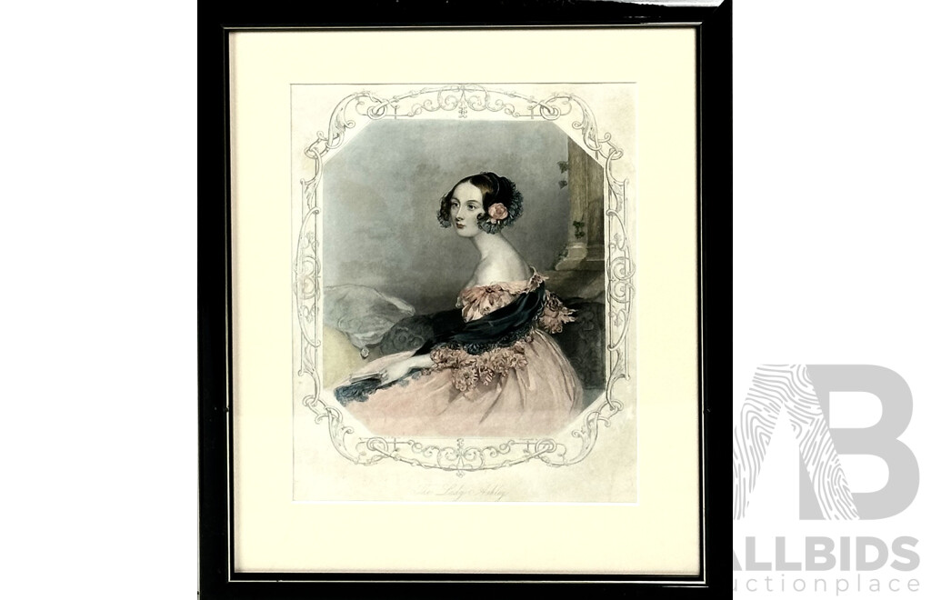 The Lady Ashley & Lady F. Cowper, Nicely Famed Pair of Vintage Hand Coloured Stipple Engravings, 44 x 35 cm (largest Frame) (2)