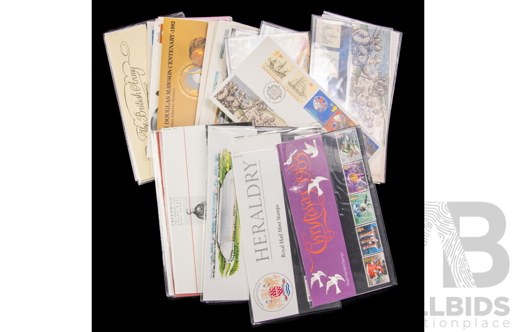 Collection of Stamp Packs and First Day Covers Including Australia, New Zealand, Christmas Island, Samoa, UK Examples Spanning 1975 to 1990's