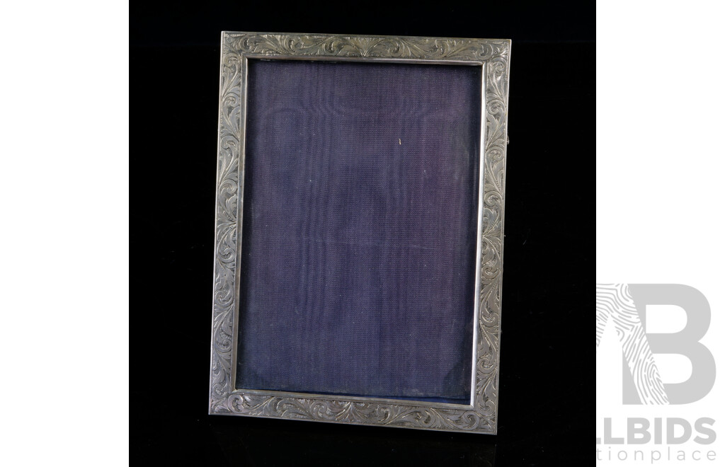 Antique Wooden Photo Frame with .800 Silver Surround with Engraved Detail