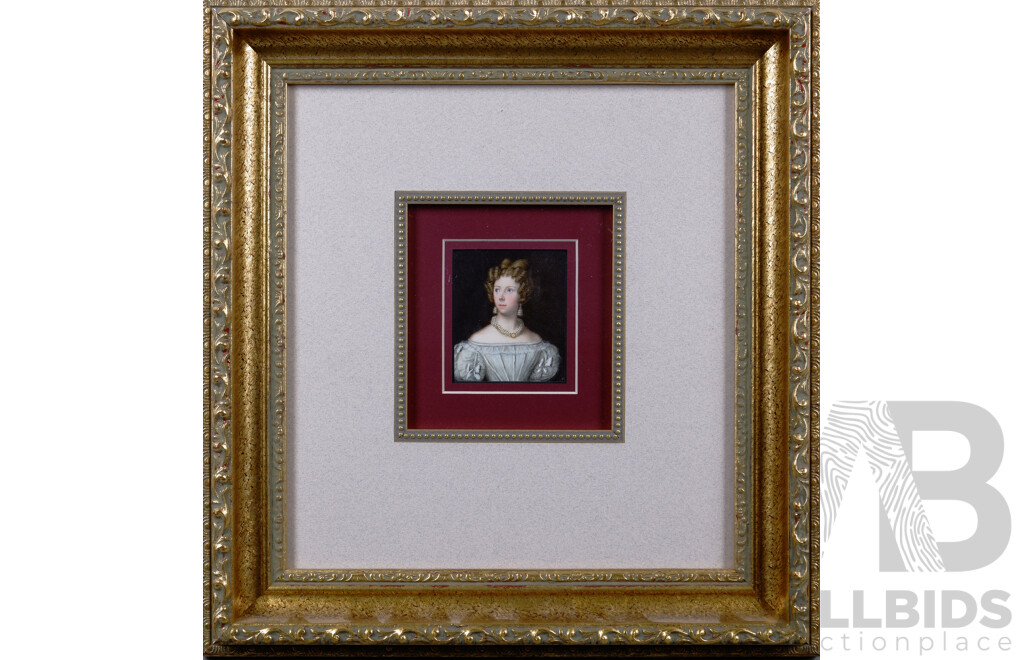 Artists Unknown, Pair of Miniature Portraits of Lady in Blue and Lady in White, Oil on Paper, 33 x 31 cm (frames) (2)