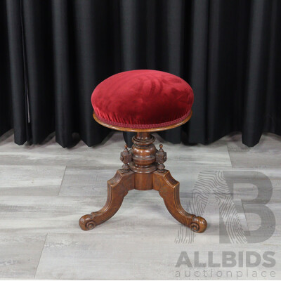 Victorian Walnut Adjustable Piano Stool