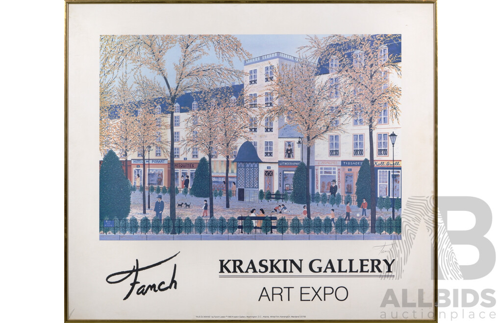 Francois “Fanch” Ledan (20th Century, French, 1949-), Rue Du Maine, Reproduction Colour Print of the Original Lithograph (1980), Hand Signed, Advertising USA Kraskin Gallery Art Expo, 60 x 69 cm (frame)