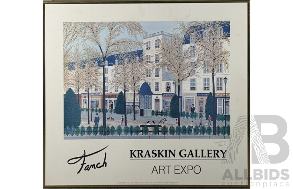 Francois “Fanch” Ledan (20th Century, French, 1949-), Rue Du Maine, Reproduction Colour Print of the Original Lithograph (1980), Hand Signed, Advertising USA Kraskin Gallery Art Expo, 60 x 69 cm (frame)
