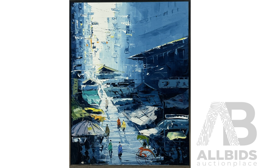 Artist and Date Unknown, (Asian School), Busy City Street, Acrylic on Canvas, 77 x 56 cm (frame)