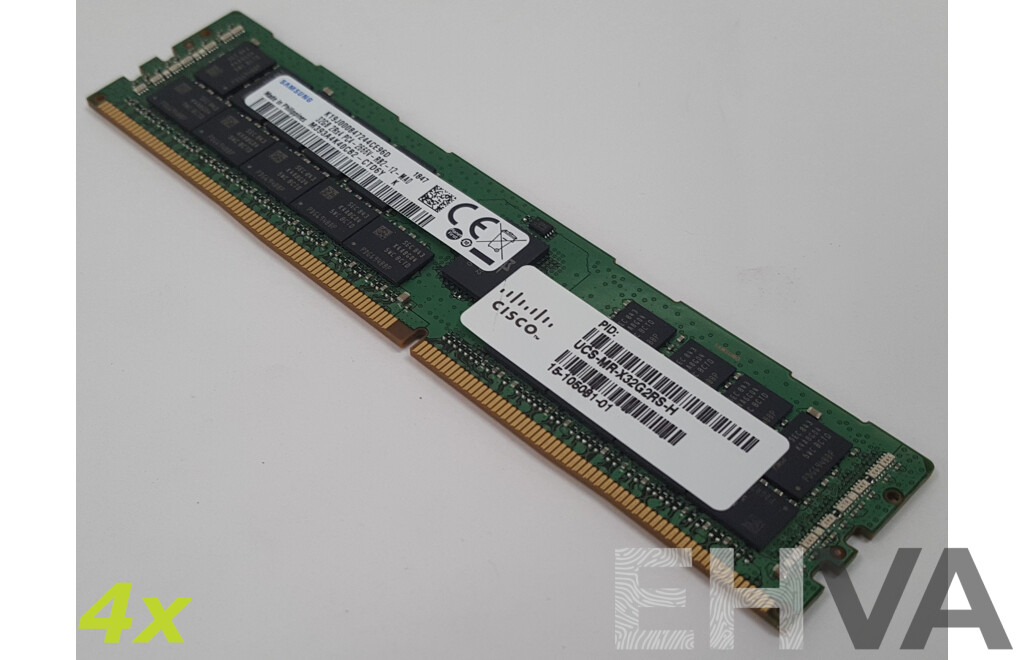 Samsung 32GB ECC DDR4 2666V RDIMM RAM - Lot of Four