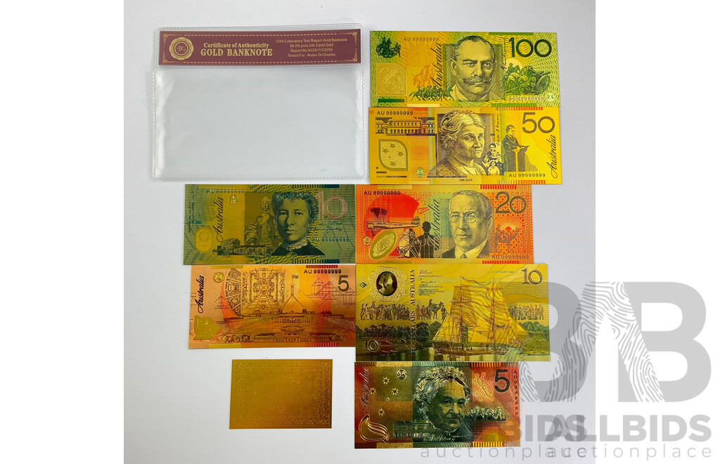 Australian 24 Carat Gold Foil Polymer Banknote Series Set