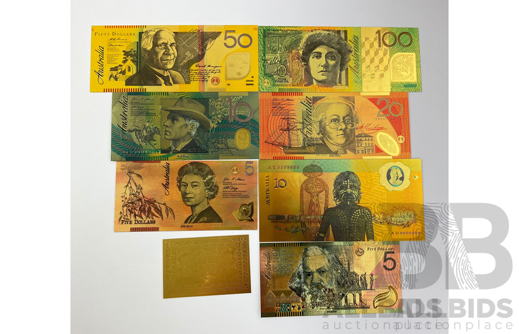 Australian 24 Carat Gold Foil Polymer Banknote Series Set