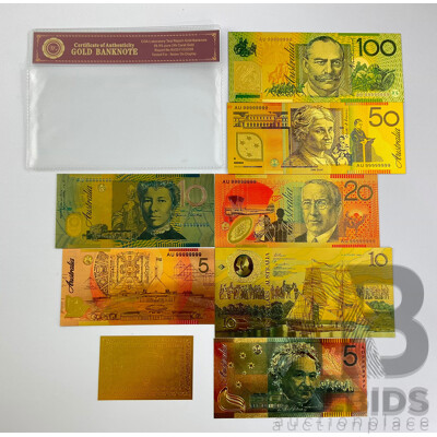 Australian 24 Carat Gold Foil Polymer Banknote Series Set