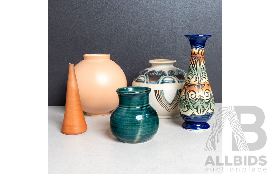 Collection Four Pieces International Studio Pottery Including Example From Sabah Borneo, ELPA Portugueuse Pink Example and More