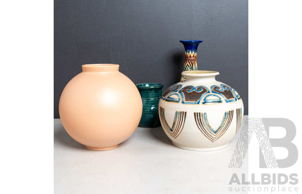 Collection Four Pieces International Studio Pottery Including Example From Sabah Borneo, ELPA Portugueuse Pink Example and More