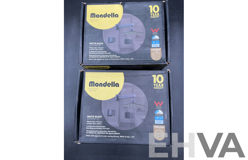 Mondella Rococo Square Flair Matte Black Shower Set - Lot of 2