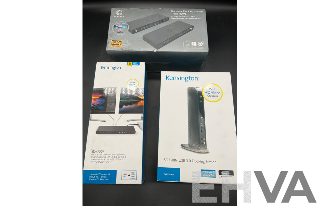 Kensington Docking Station (SD3500V), (SD4750P), COMSOL Universal Docking Station - Lot of 3  - ORP $999