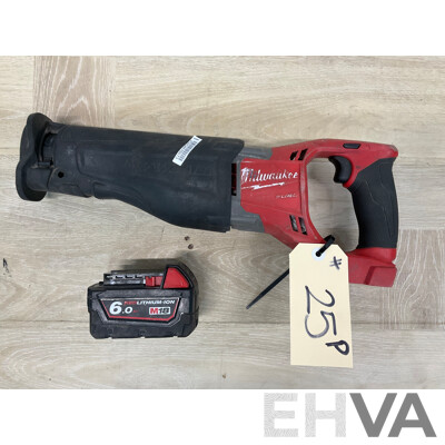 MILWAUKEE (M18CSX) 18V Cordless FUEL SAWZALL Reciprocating Saw (Skin Only), MILWAUKEE 6.0Ah Lithium Battery - Lot of 2 - ORP $649