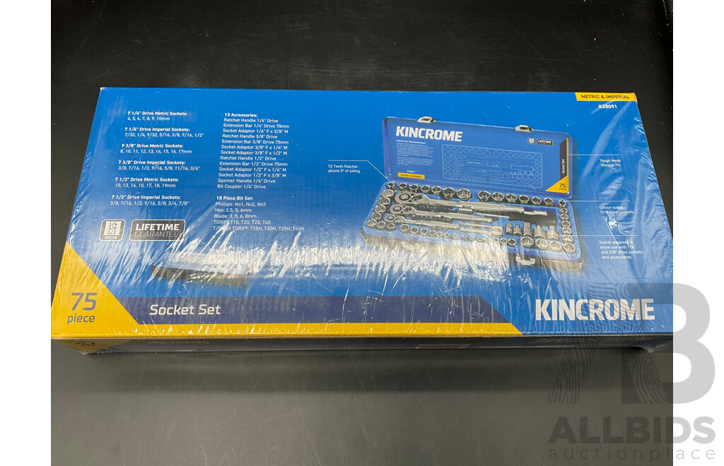 KINCROME 75 Piece Socket Set (K28091) - ORP $289