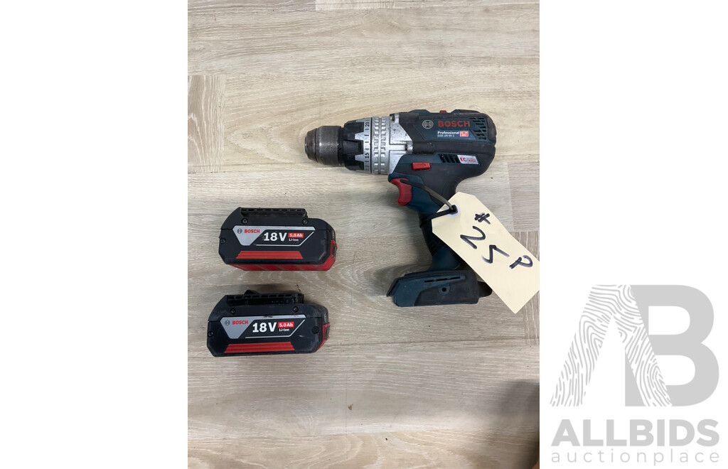 BOSH 18v Hammer Drill and 2x  5.0Ah Lithium Battery - Lot of 3