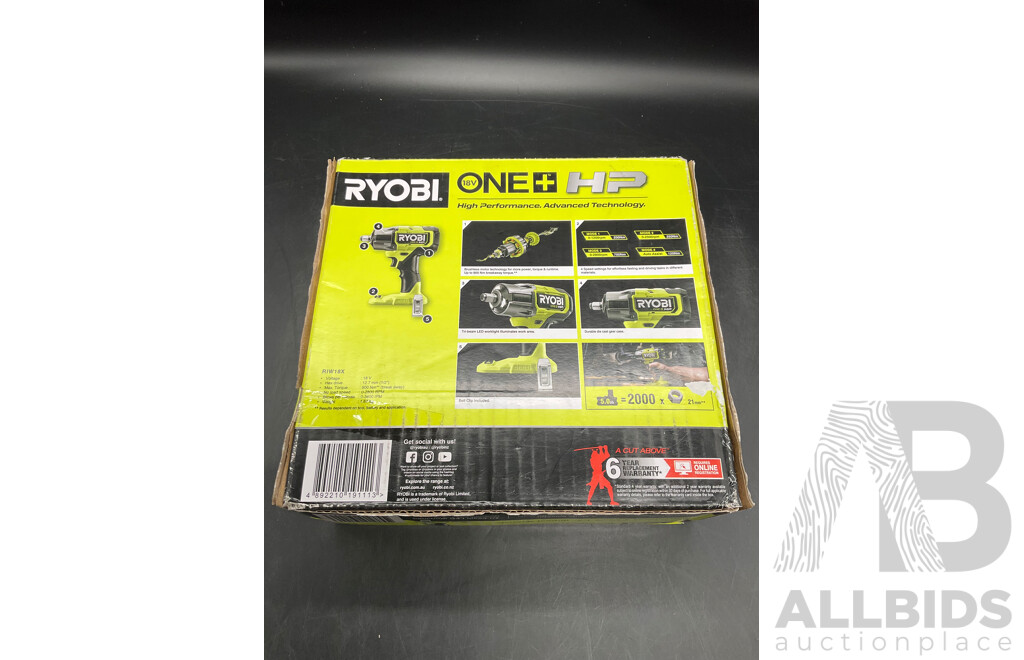 RYOBI 18V ONE+ HP ½ Brushless Mid Torque Impact Wrench (RIW 18X) - Tool Only - ORP $349