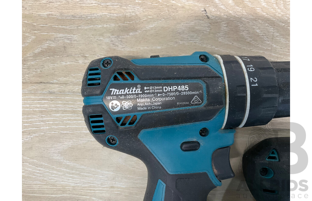 MAKITA (DHP485) 18V Hammer Driver Drill, MAKITA (TD110D) 10.8V Impact Driver, MAKITA 4.0Ah Battery - Lot of 3