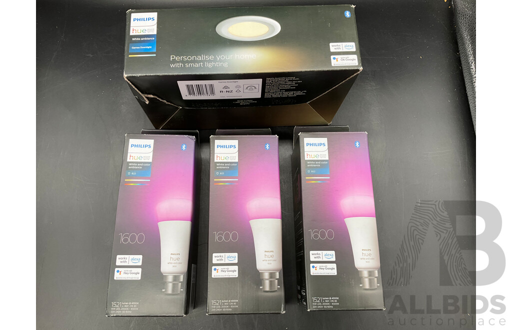 PHILIPS Garnea Dovwnlight, PHILIPS Hue Personal Wireless Lighting X3 - Lot of 4