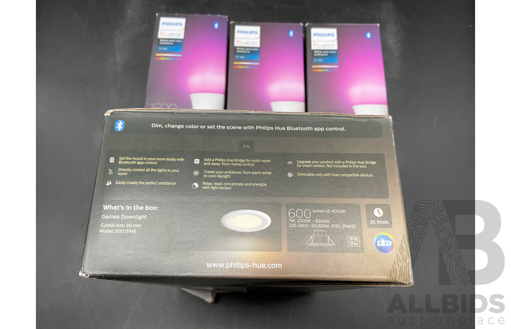 PHILIPS Garnea Dovwnlight, PHILIPS Hue Personal Wireless Lighting X3 - Lot of 4