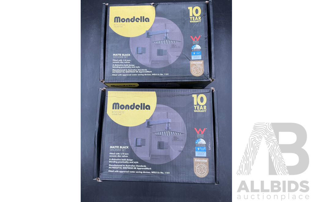 Mondella Rococo Square Flair Matte Black Shower Set - Lot of 2