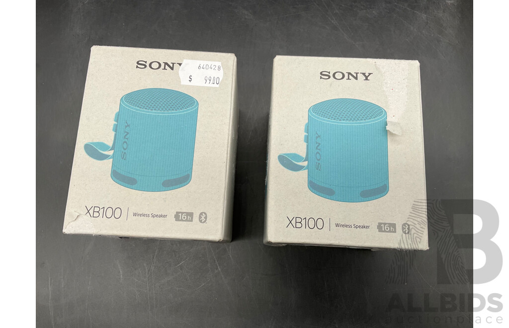 SONY XB100 Compact Wireless Bluetooth Speaker (Blue)  - Lot of 2