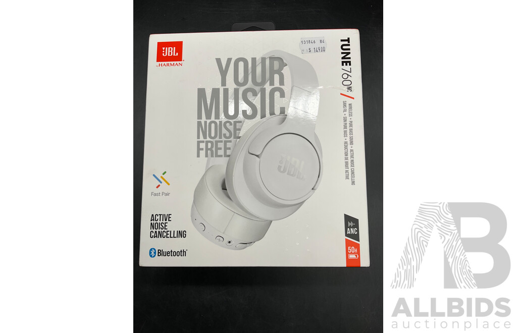 JBL Tune 760NC Wireless on Ear Noise Cancelling Headphones White