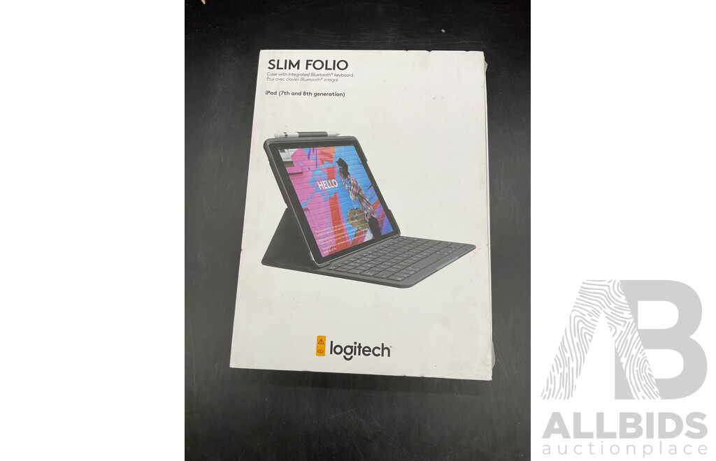 LOGITECH Slim Folio Case with Integrated Bluetooth Keyboard IPad 7th and 8th Generation- ORP $149