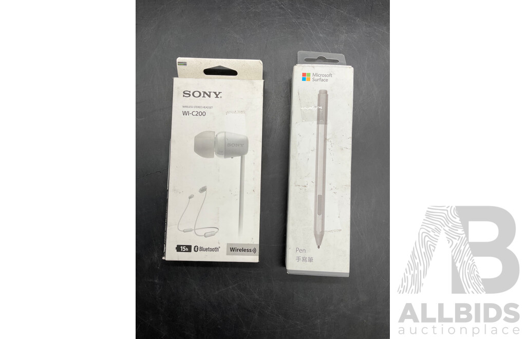 SONY WI-C200 Wireless Stereo Headset, MICROSOFT Surface Pen - Lot of 2