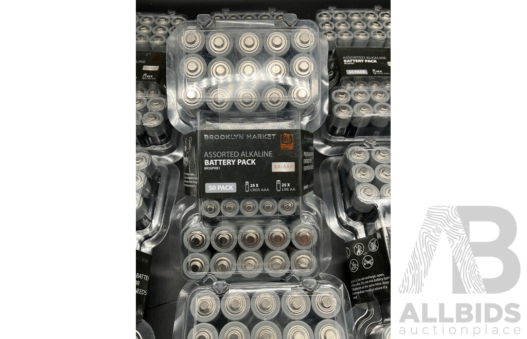 BROOKLYN MARKET Assorted Alkaline Battery Pack (50 Pack) - Lot of 7