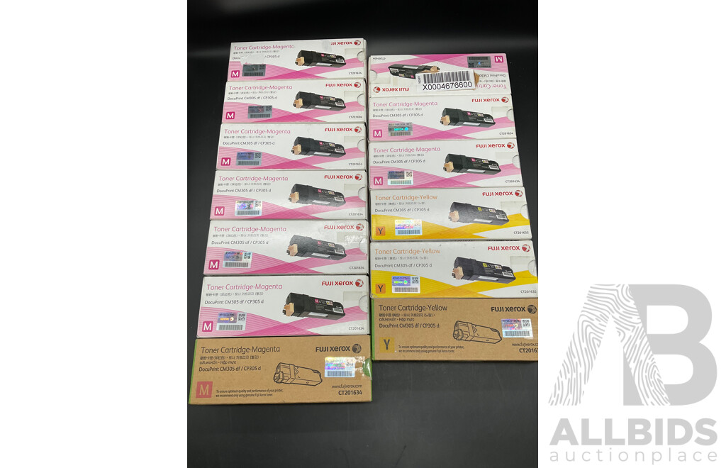 Fuji Xerox DocuPrint Genuine Toner Cartridge CM305df/CP305d Magenta (CT201634) and Yellow (CT201635) - Lot of 13 - ORP $3627