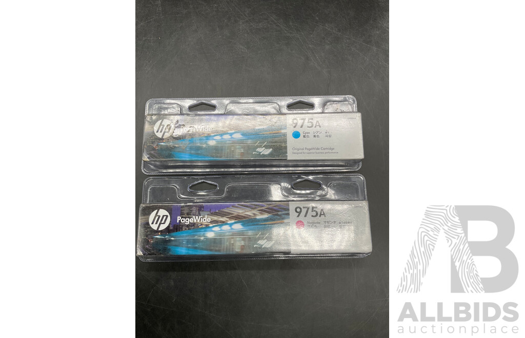 HP 975A Ink Cartridge Magenta and Cyan - Lot of 2 - ORP $338