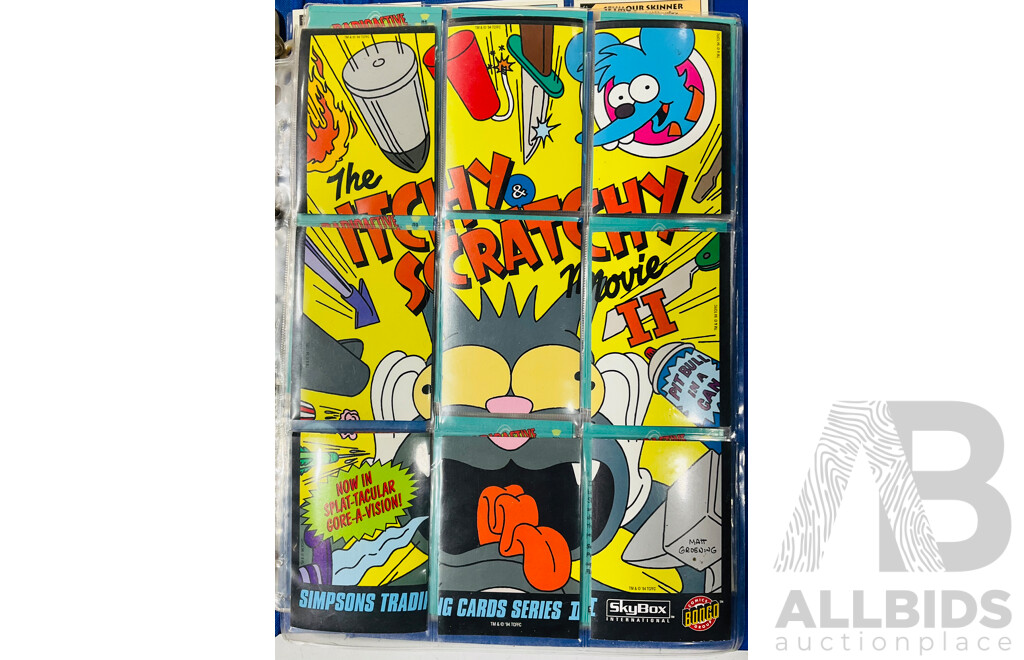 Large Collection of Simpson’s Trading Card Series 2 in Binder and Jurassic Park Trading Cards
