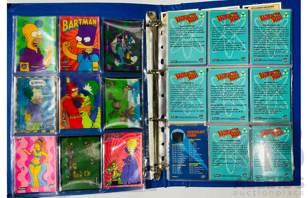 Large Collection of Simpson’s Trading Card Series 2 in Binder and Jurassic Park Trading Cards