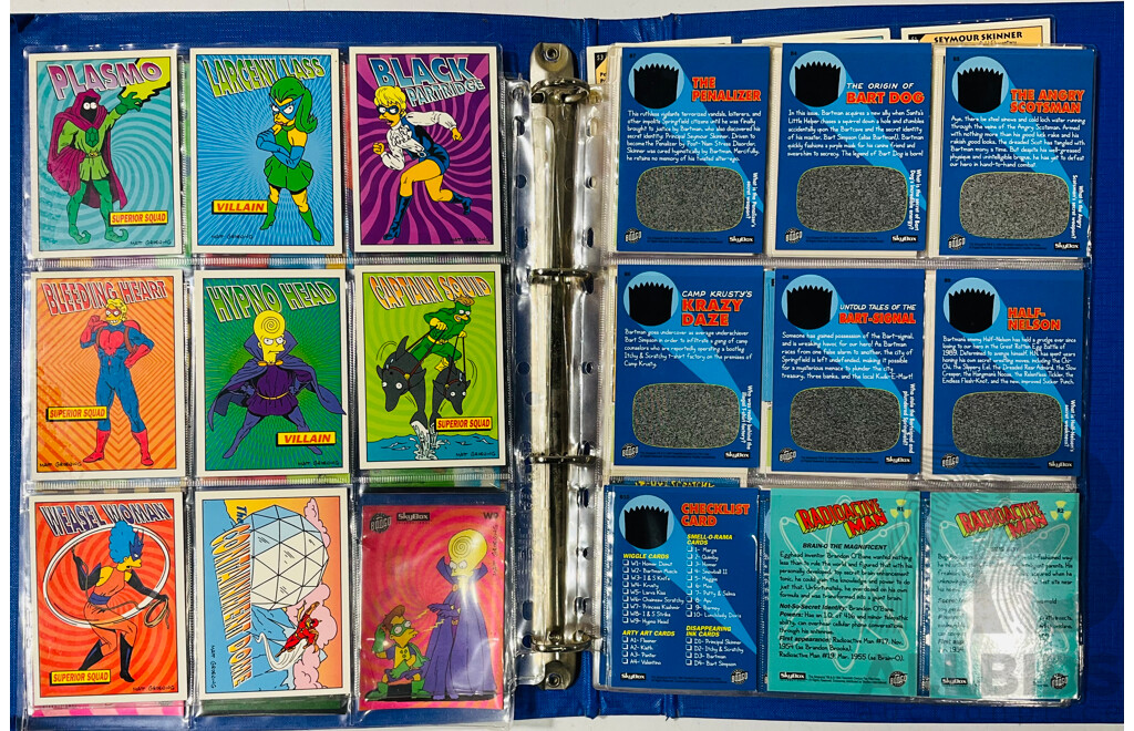 Large Collection of Simpson’s Trading Card Series 2 in Binder and Jurassic Park Trading Cards