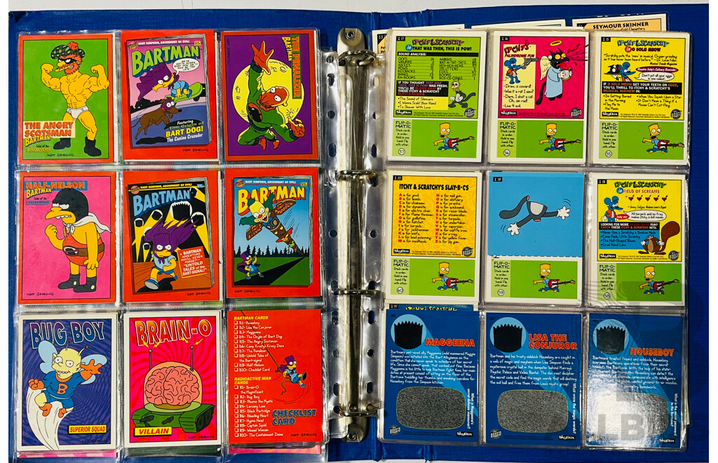 Large Collection of Simpson’s Trading Card Series 2 in Binder and Jurassic Park Trading Cards