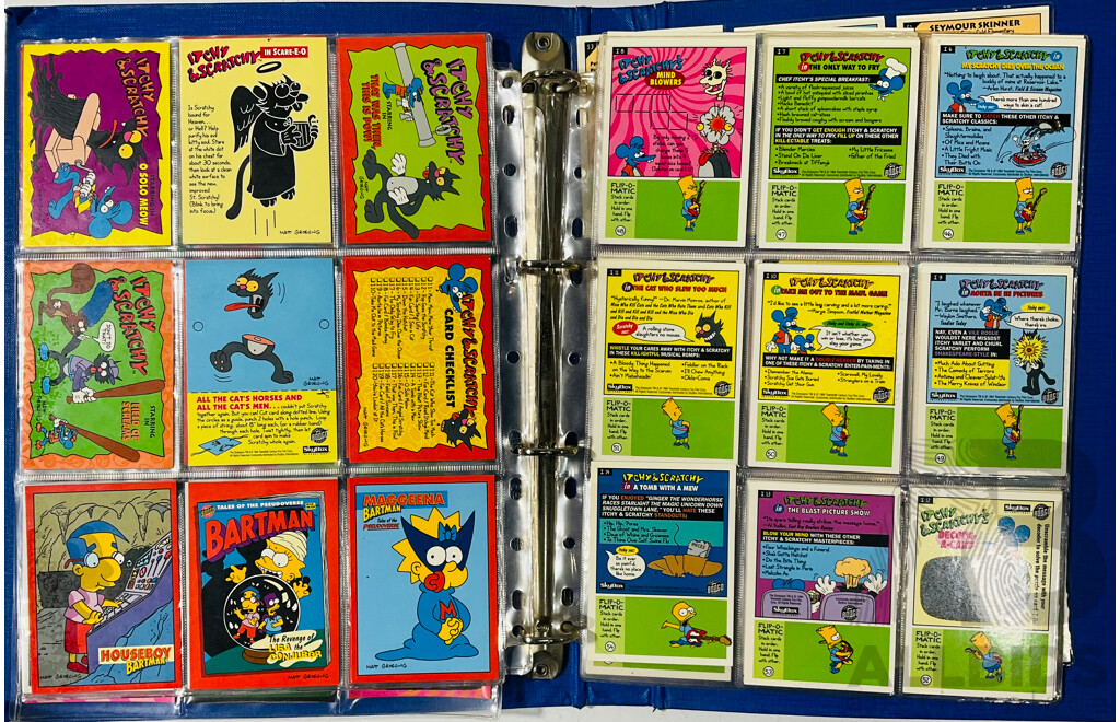 Large Collection of Simpson’s Trading Card Series 2 in Binder and Jurassic Park Trading Cards