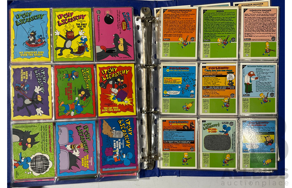 Large Collection of Simpson’s Trading Card Series 2 in Binder and Jurassic Park Trading Cards