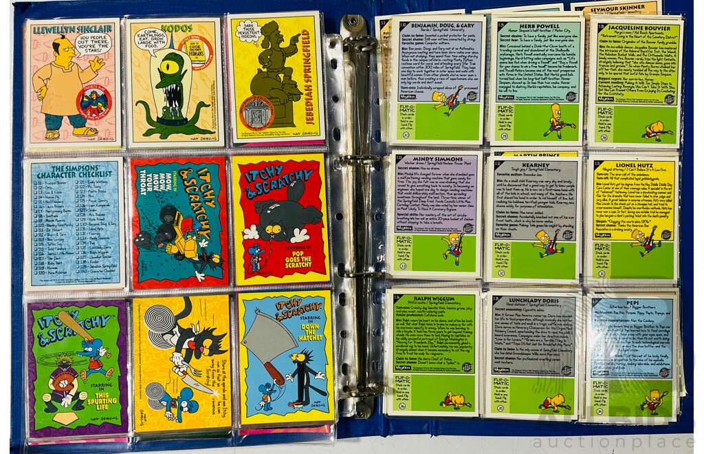 Large Collection of Simpson’s Trading Card Series 2 in Binder and Jurassic Park Trading Cards