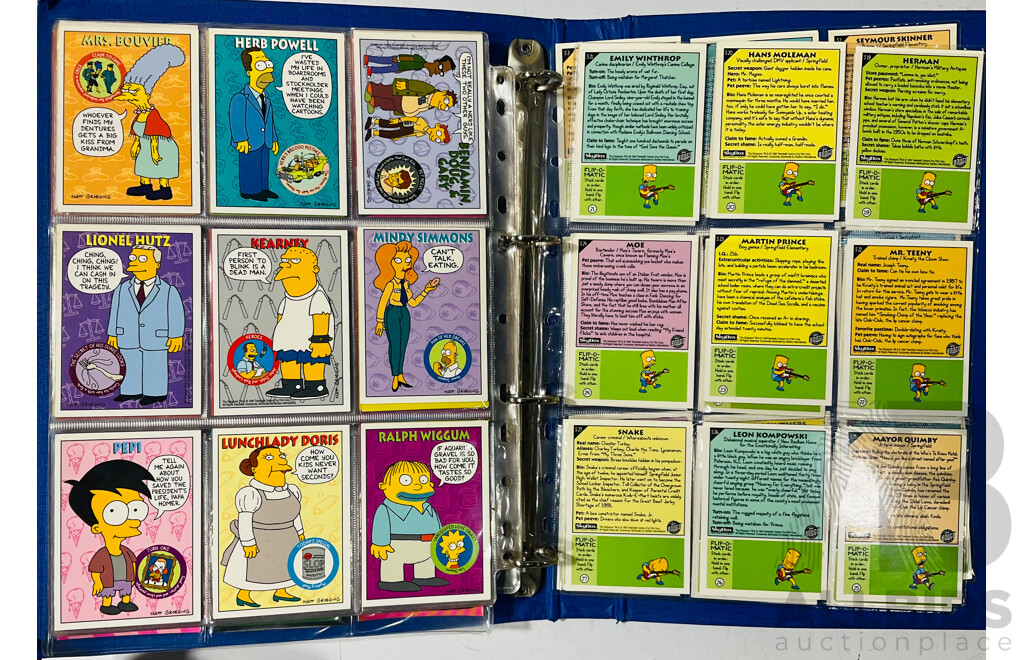 Large Collection of Simpson’s Trading Card Series 2 in Binder and Jurassic Park Trading Cards