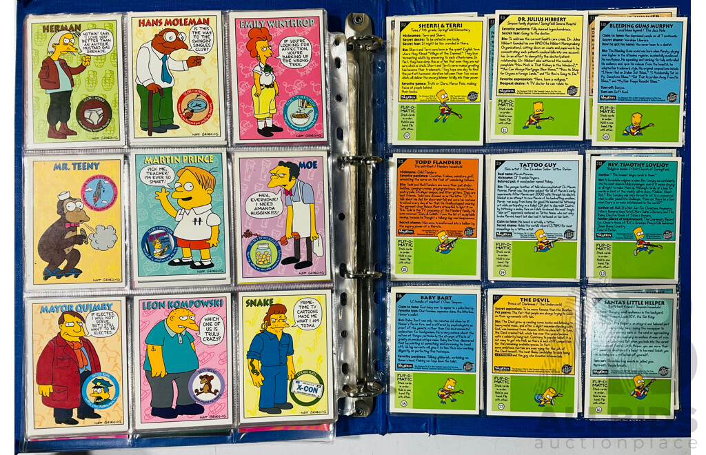 Large Collection of Simpson’s Trading Card Series 2 in Binder and Jurassic Park Trading Cards