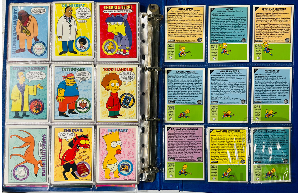 Large Collection of Simpson’s Trading Card Series 2 in Binder and Jurassic Park Trading Cards