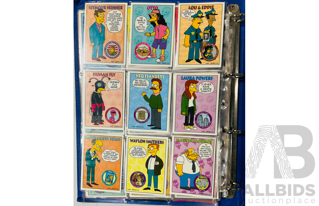 Large Collection of Simpson’s Trading Card Series 2 in Binder and Jurassic Park Trading Cards