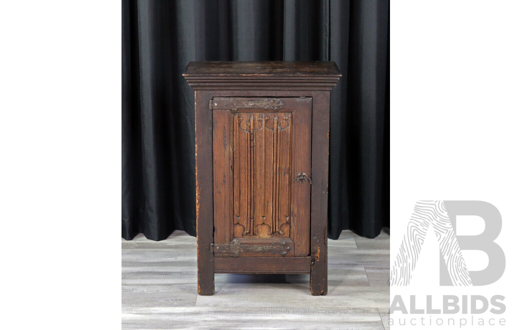 Antique Gothic Revival Oak Single Door Cabinet