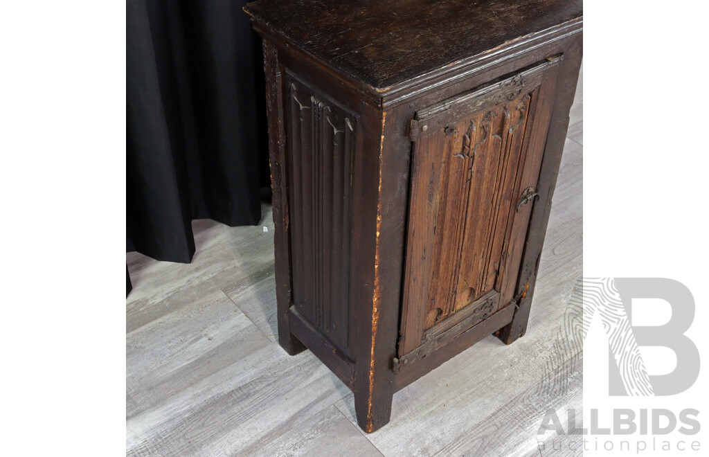 Antique Gothic Revival Oak Single Door Cabinet