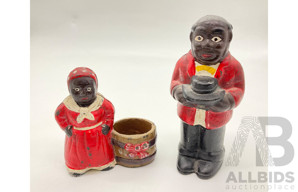 Cast Iron Americana Money Box and Toothpick Holder, Uncle Moses and Aunt Jamima