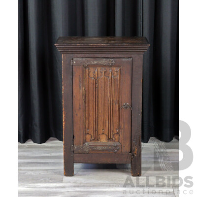 Antique Gothic Revival Oak Single Door Cabinet