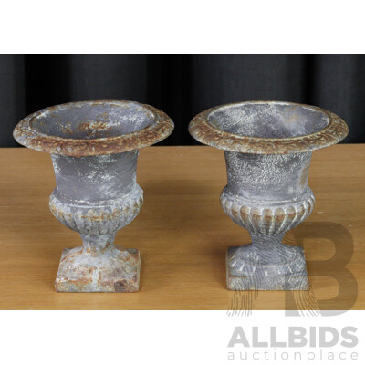 Pair of Small Cast Iron Garden Urns